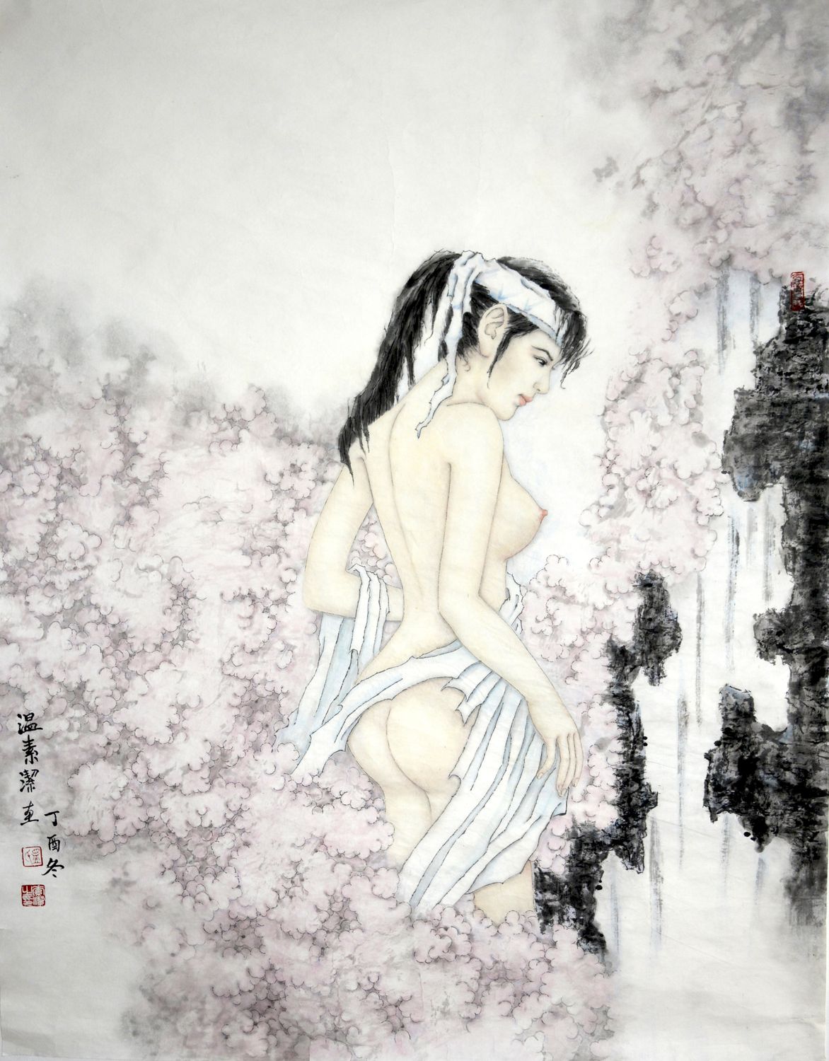 桃花浴美人